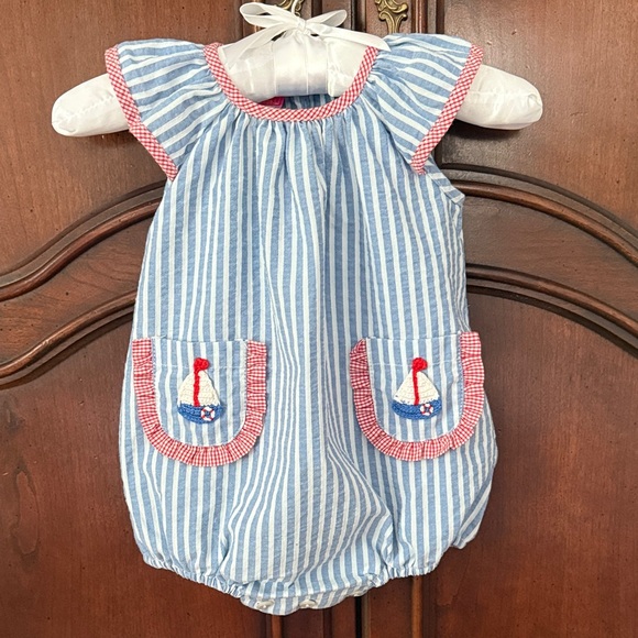 Claire And Charlie Other - CLAIRE & CHARLIE Nautical Blue Striped Baby Romper Size 6M